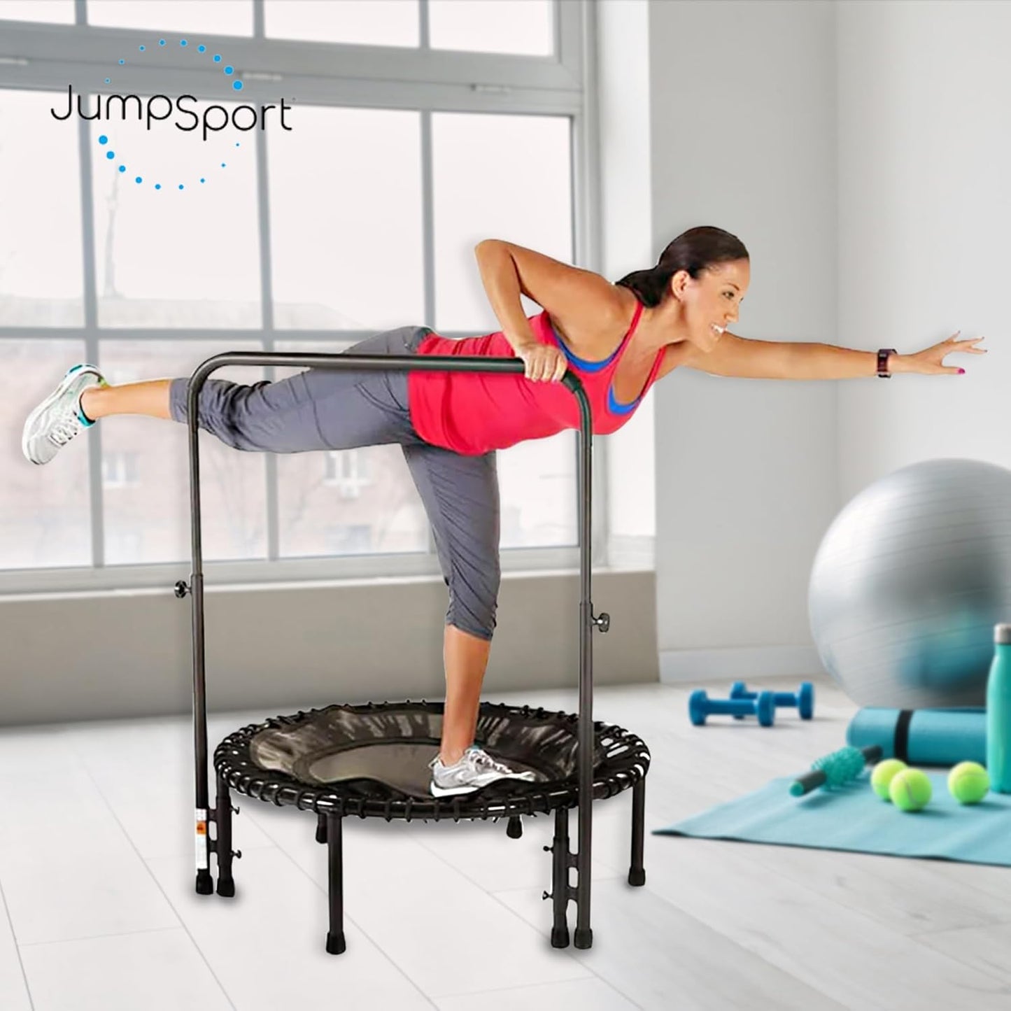 JumpSport Handle Bar Accessory for Arched Leg Fitness Trampolines | Black | Adjustable Height Settings | Trampoline Not Included