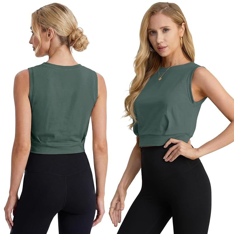 A4 Graphite Green Medium: Women Workout Crop Tank Top Sleeveless Gym Yoga