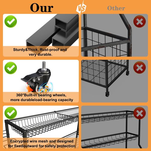Sports Equipment Organizer, Garage Ball Storage Racks - Outdoor Toy Storage with 2 Side Racks & Removable Baskets, Heavy-Duty Garage Rolling Ball Cart with Wheels, Hooks for Sports Gear, Toys