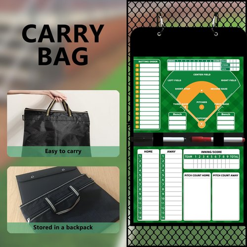 Magnetic Baseball Lineup Board for Dugout, Collapsible Softball & Baseball Clipboard for Coaches | Includes 60 Magnets, Markers, Eraser & Water-Resistant Carrying Bag for Coaches, Players, Teams