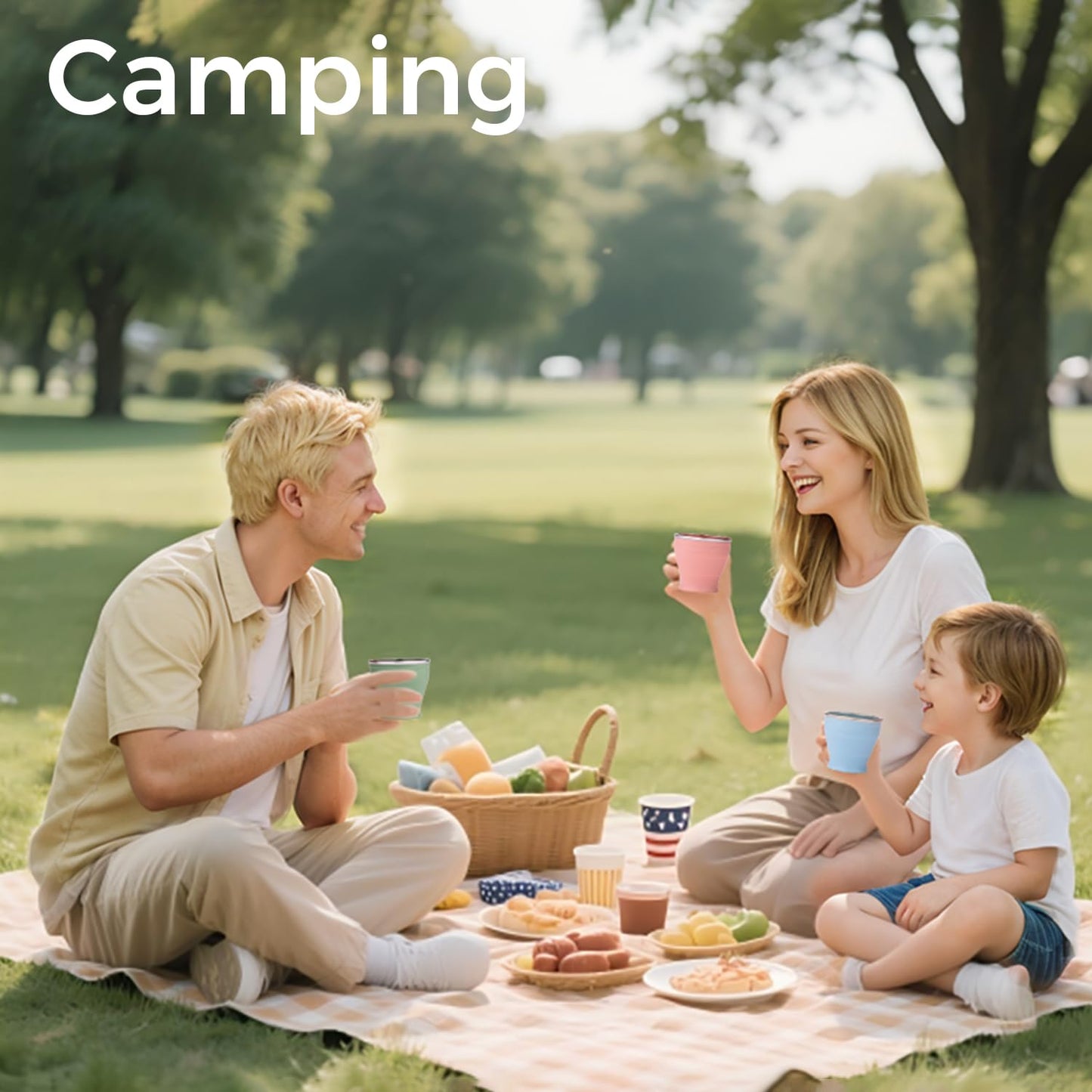 TakeToday Collapsible Travel Cup 8 Oz, Silicone Foldable Water Cup, BPA-Free with Lid & Waterproof Bag - Drinking Cup Set for Camping, Outdoors & International Travel, Navy