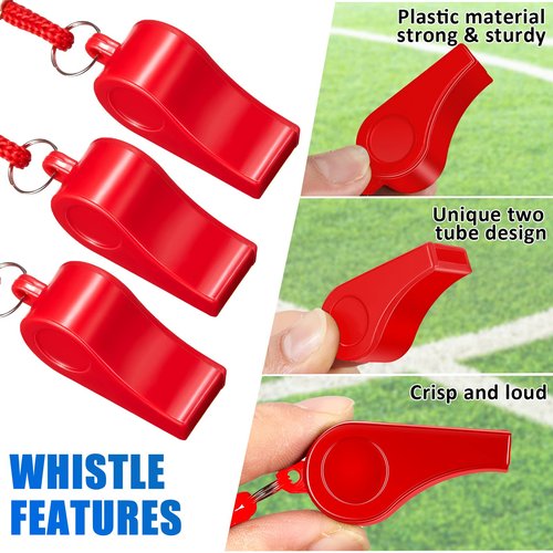 Flutesan 48 Pcs Plastic Whistles with Lanyard Sports Loud Crisp Sound Whistles Bulk for Coach Referees Training Emergency (Red)