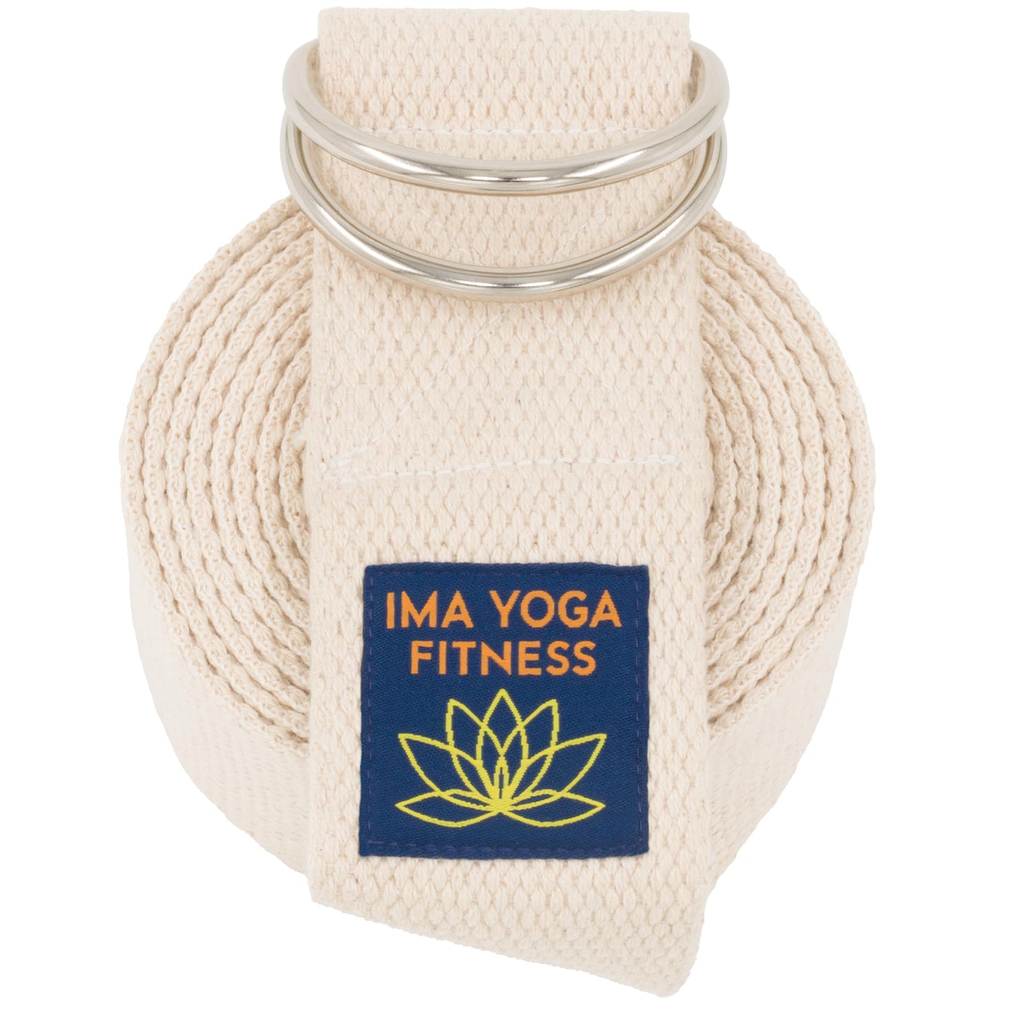 Ima Yoga Fitness - Adaptive Yoga Strap, Yoga Stretching Strap, Extra-Wide 2 Inches, 100% Naturally Soft Cotton, Steel D-Rings, Includes 100% Natural Cotton Storage Pouch (Natural, 8 feet)