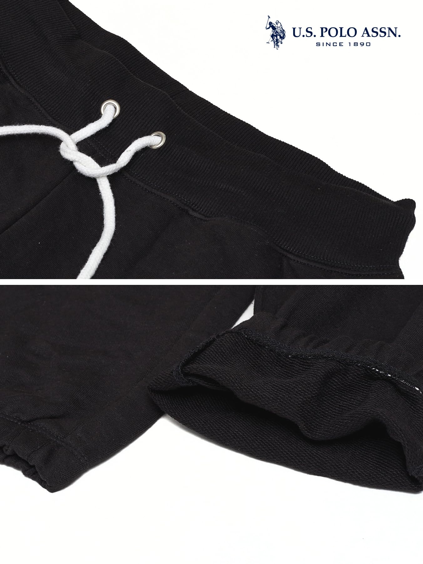 U.S. POLO ASSN. Womens Sweatpants with Pockets, French Terry Black Lounge Pants, Black Joggers (Black, Large)
