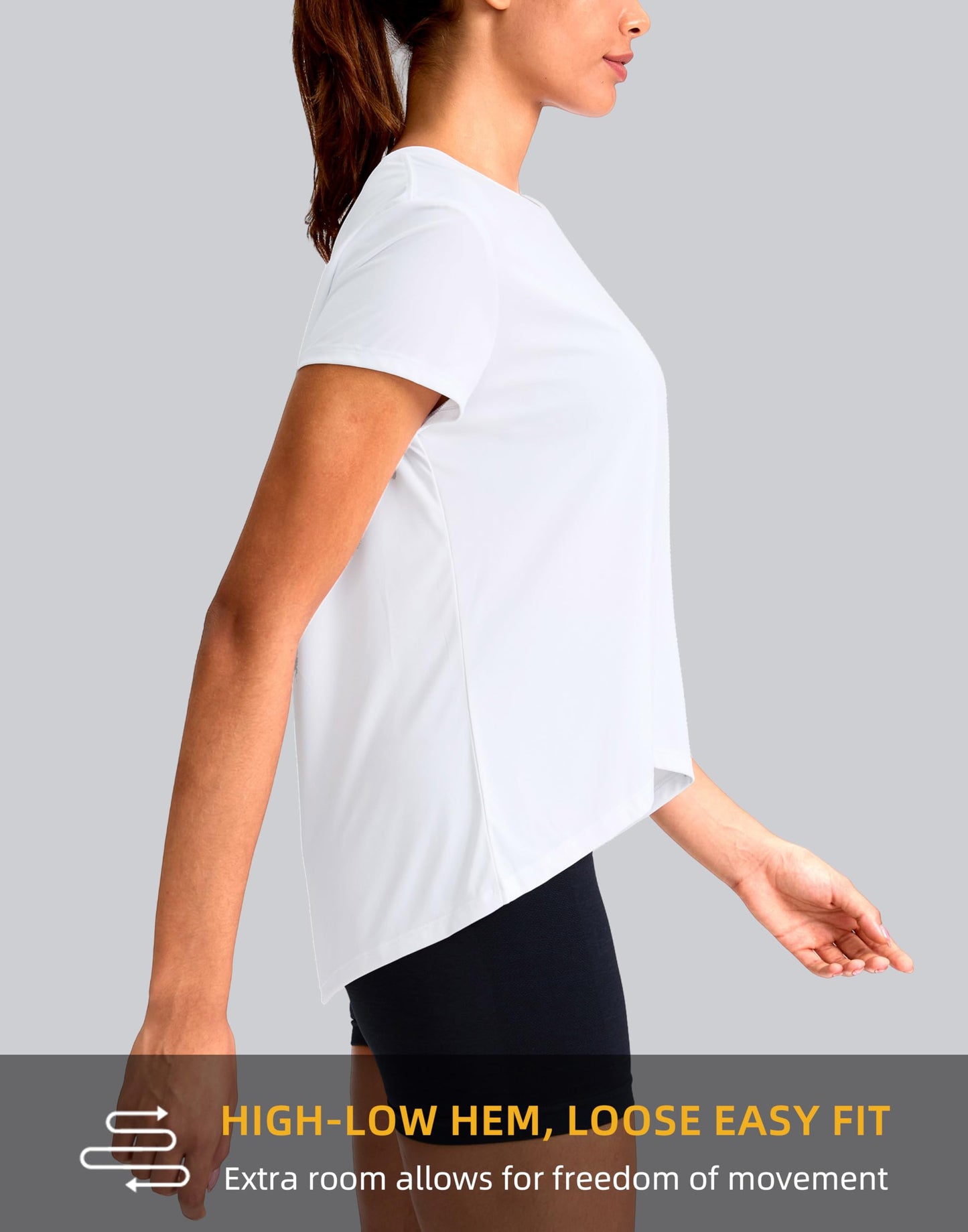 SANTINY Short Sleeve Workout Tops for Women Loose Yoga T-Shirts Sun Protection Breathable Running Athletic Tee Shirts (White_XL)