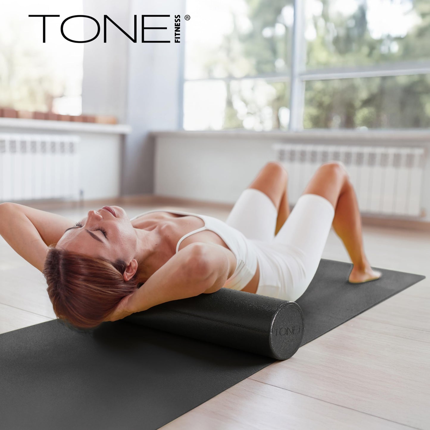 Tone Fitness High Density EPP Foam Exercise Foam Roller for Yoga, Pilates, Stretching, Massage, and Recovery 24 inch Black