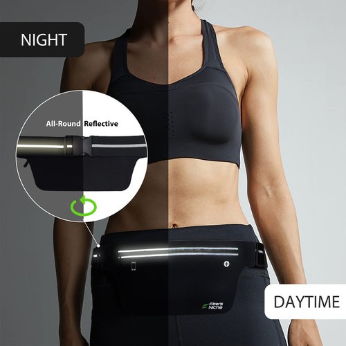 Fitter's Niche UltraSlim Fanny Waist Pack, Versatile for Men and Women, Bounce-less Sports Hiking Running Hip Bag, Extendable Belt, Infinite Black