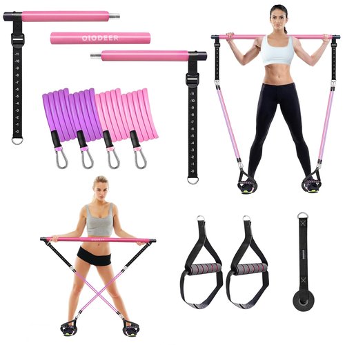 Pilates Bar Kit with Resistance Bands, Olodeer Pilates Reformer Exercise Bar at Home Workout Equipment, Pilates Bar Set for Full Body Training Women & Men