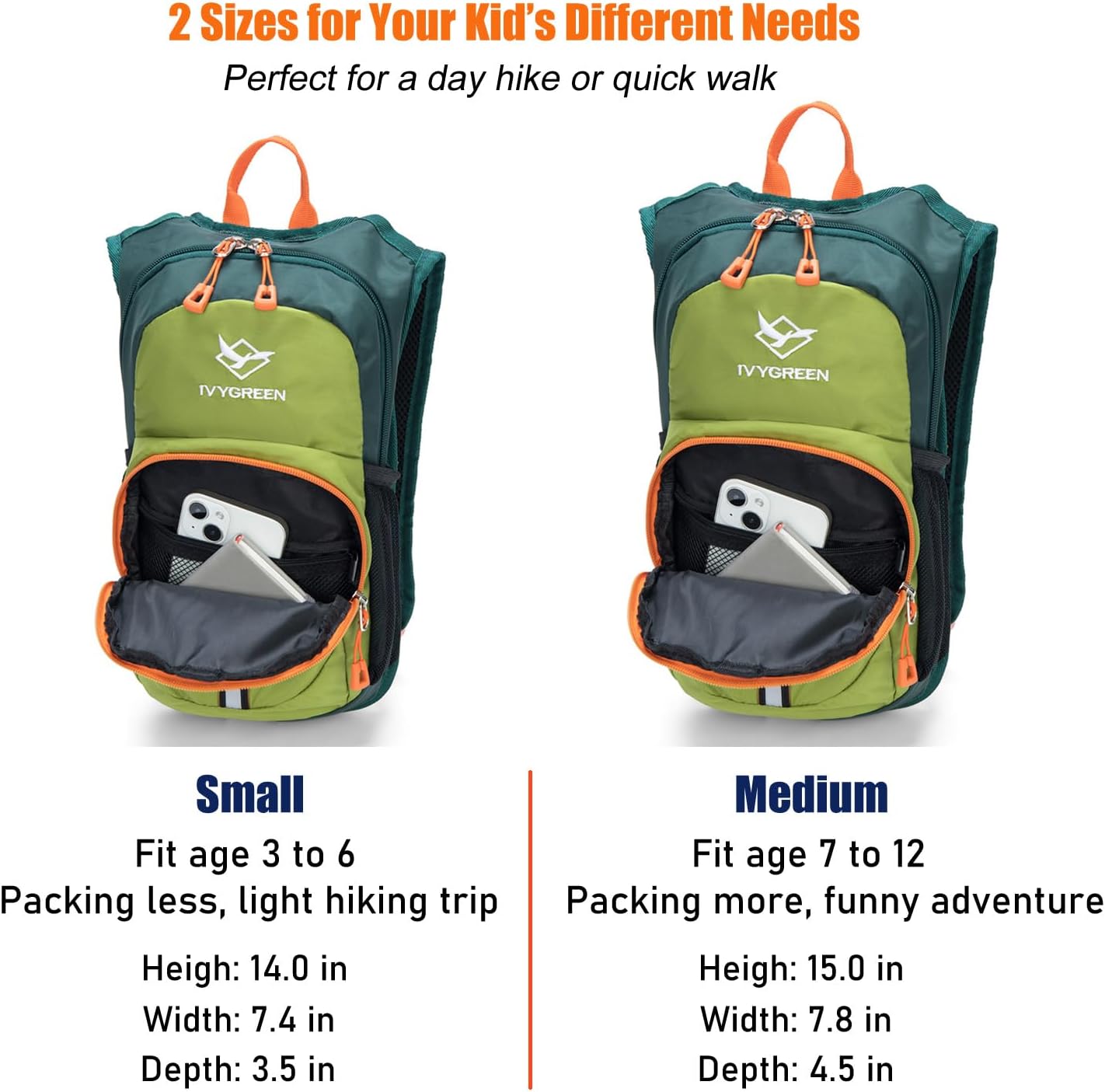 Ivygreen Kids Hydration Backpack, Hiking Backpack for Boys or Girls with 1.5L Water Bladder