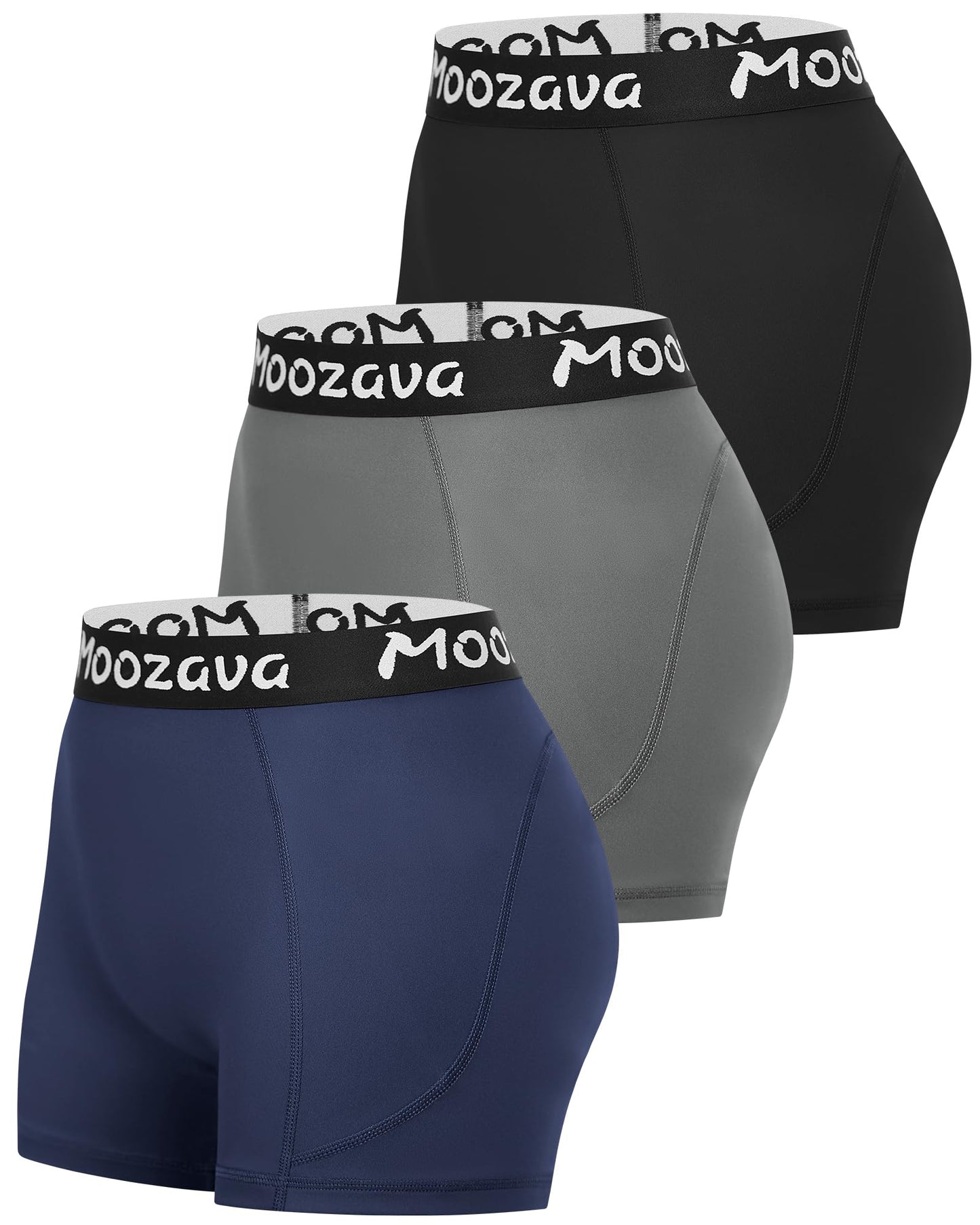 Moozava 3" Womens Spandex Volleyball Shorts 3 Pack Athletic Compression Shorts for Running Gym Workout Yoga Cheer Dance Black Gray Navy Blue XL
