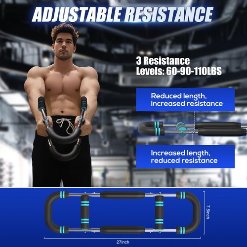 Twister Arm Trainer, 60-110lb Adjustable Resistance Workout Equipment Twister Arm Chest Exerciser Power Twister Bar, Portable Chest Press Machine Detachable Design Fitness for Home & Gym(Blue)