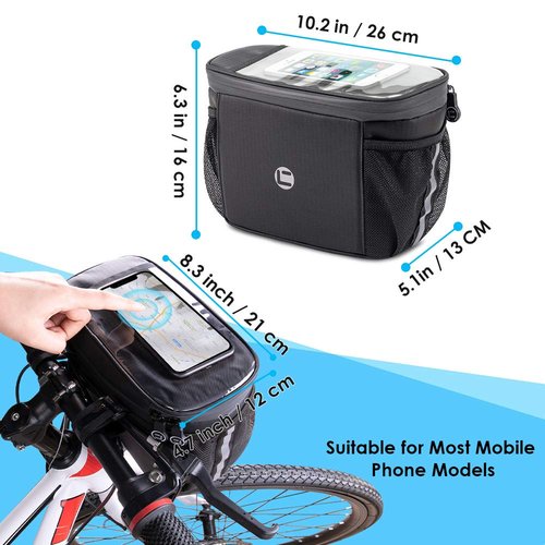 WOTOW Bike Handlebar Insulated Bag, Bike Front Phone Bag Cooler Storage Pouch With TPU Touch Screen Insulation Bicycle Frame Bag Strap On Cycling Accessories for Outdoor Hiking Travel Assistants