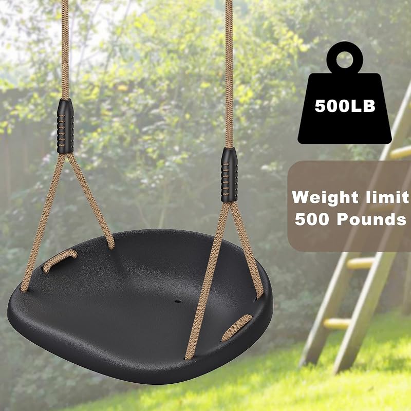 Heavy Duty Swing Seat with Wider Seat, Adjustable 50.5-80.3 in Rope, 500 lb Capacity – Non-Slip Plastic Swing for Kids & Adults, Includes Carabiners (1pc Black) Variation
