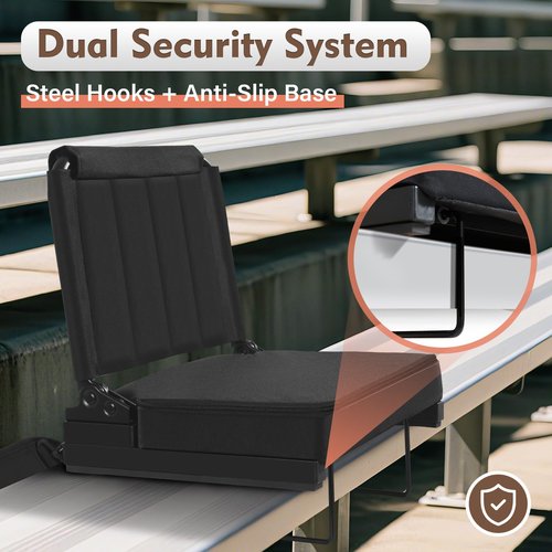 Strifuture Stadium Seats with Back Support - 180°Adjustable Backrest Stadium Seat with Steel Hook & Non - Slip Base, 600D Waterproof Oxford Cloth Stadium Chair, Foldable & Portable for Sports Events