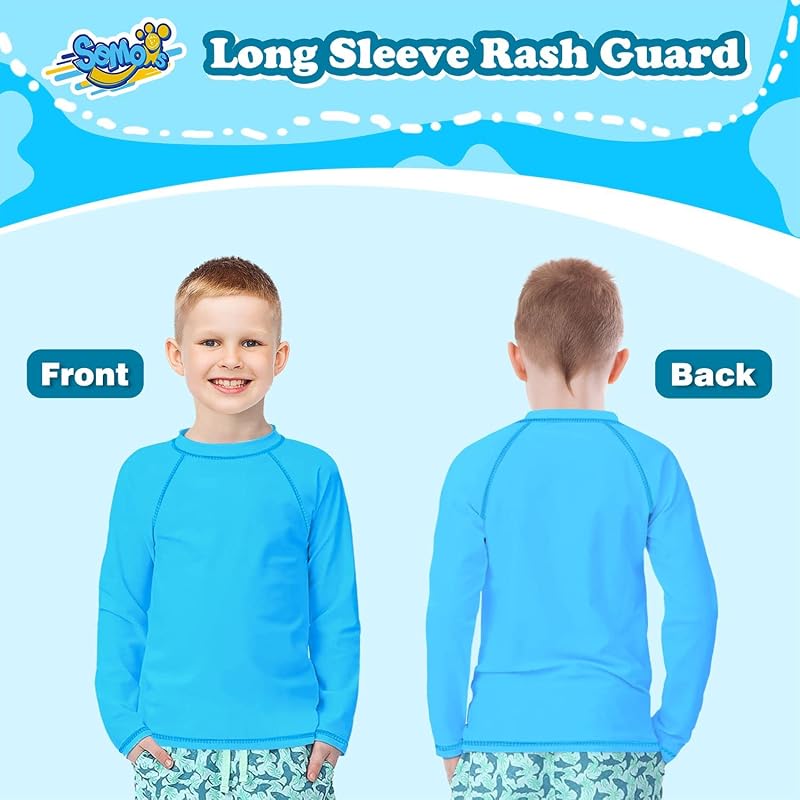 Semois Kids Rash Guard Long Sleeve UPF 50+ Sun Shirt - Blue, 10-12 Years