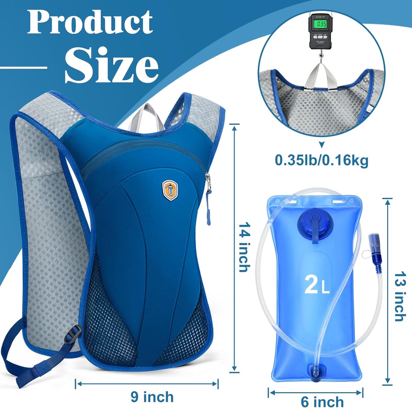 Hydration Backpack with 2L Water Bladder Bag, Lightweight and Breathable Running Vest for Men, Adjustable Chest Straps Water Pack for Cycling Hiking Climbing Outdoor
