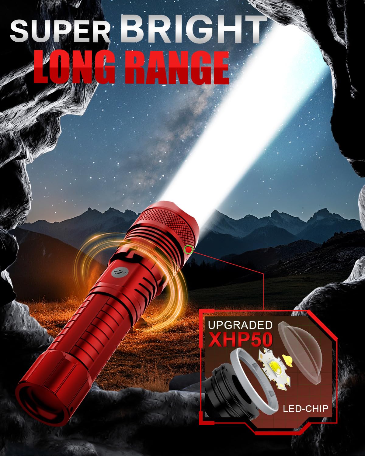 Victoper LED Flashlight 2 Pack Orange, Bright Tactical Torch High Lumens 5 Modes, Waterproof Zoomable Flash Light for Outdoor, Birthday Gifts for Men, Dorm Room Camping Essentials Gear for Guys