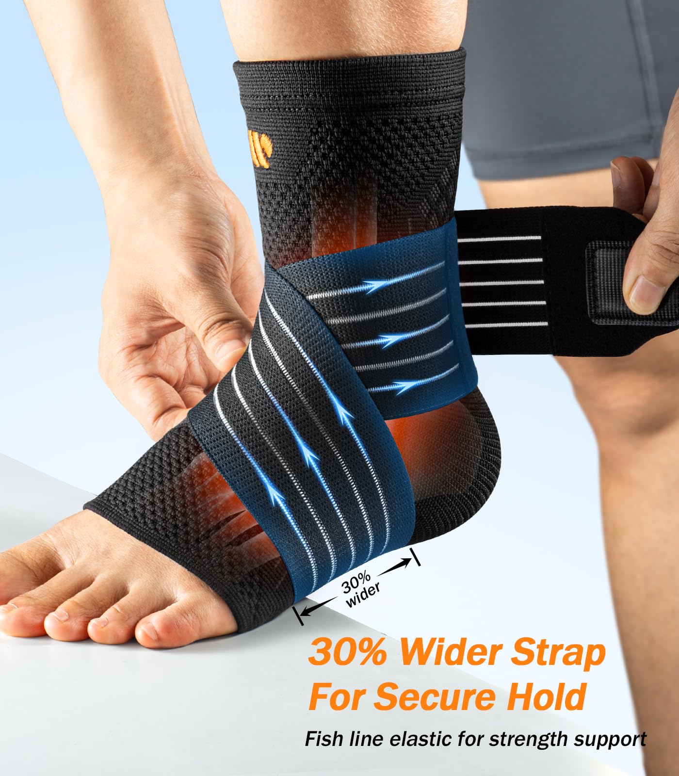 WHCOOL Low-Profile Ankle Braces for Women & Men, Customizable Ankle Compression Sleeve w/Wide Strap, Foot Support Wrap for Plantar Fasciitis Pain Relief, Achilles Tendonitis, Sprain, Black, 1 Pair, S