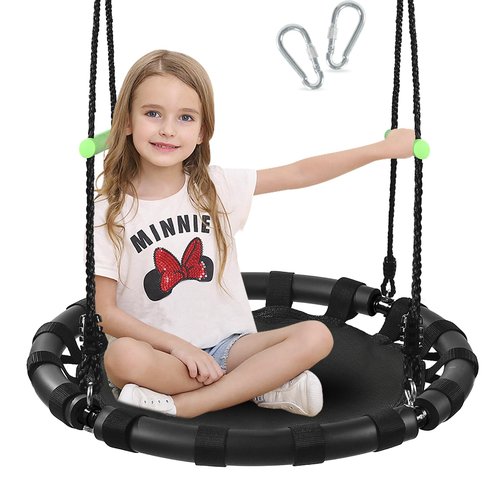TBMLC 24-Inch Diameter Tree Swing- 1 Inch Diameter,1MM Thick Sturdy Steel Frame with Thick Foam Pipe Cover and Durable PP Mat - Perfect for Outdoor Fun and Relaxation (24 inch Diameter, Black)