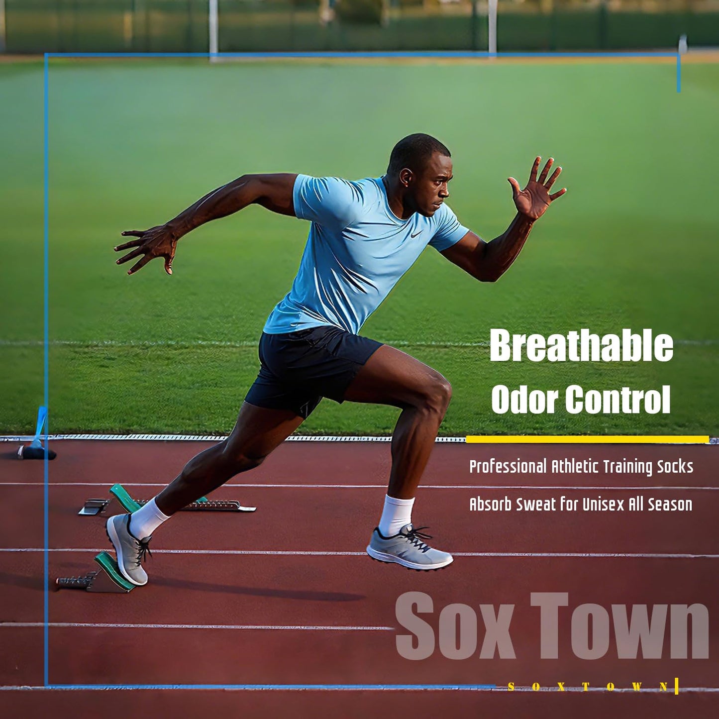 SOX TOWN Unisex Cushioned Crew Training Athletic Socks Men & Women with Combed Cotton Moisture Wicking Breathable Performance(Black M)