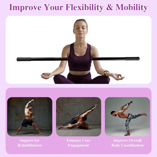 CROWATTS 5ft Yoga Stick - Sturdy Steel Adjustable Stretching Stick for Mobility, Flexibility & Balance | Non-Slip Ends & Foam Handles | Exercise Pole for Fitness, Physical Therapy, Posture Correction