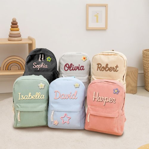 Dyoart Personalized Corduroy Backpack for Girls & Boys, Custom School Bag with Cotton Rope Woven, Monogram Book Bag for Toddlers and Kids Back to School Gifts