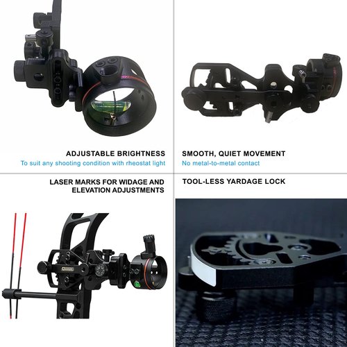 Perogen Archery Compound Bow Sight Single Pin One Pin Lightweight Durable Machined Aluminum .019" Fiber Optic ¡­