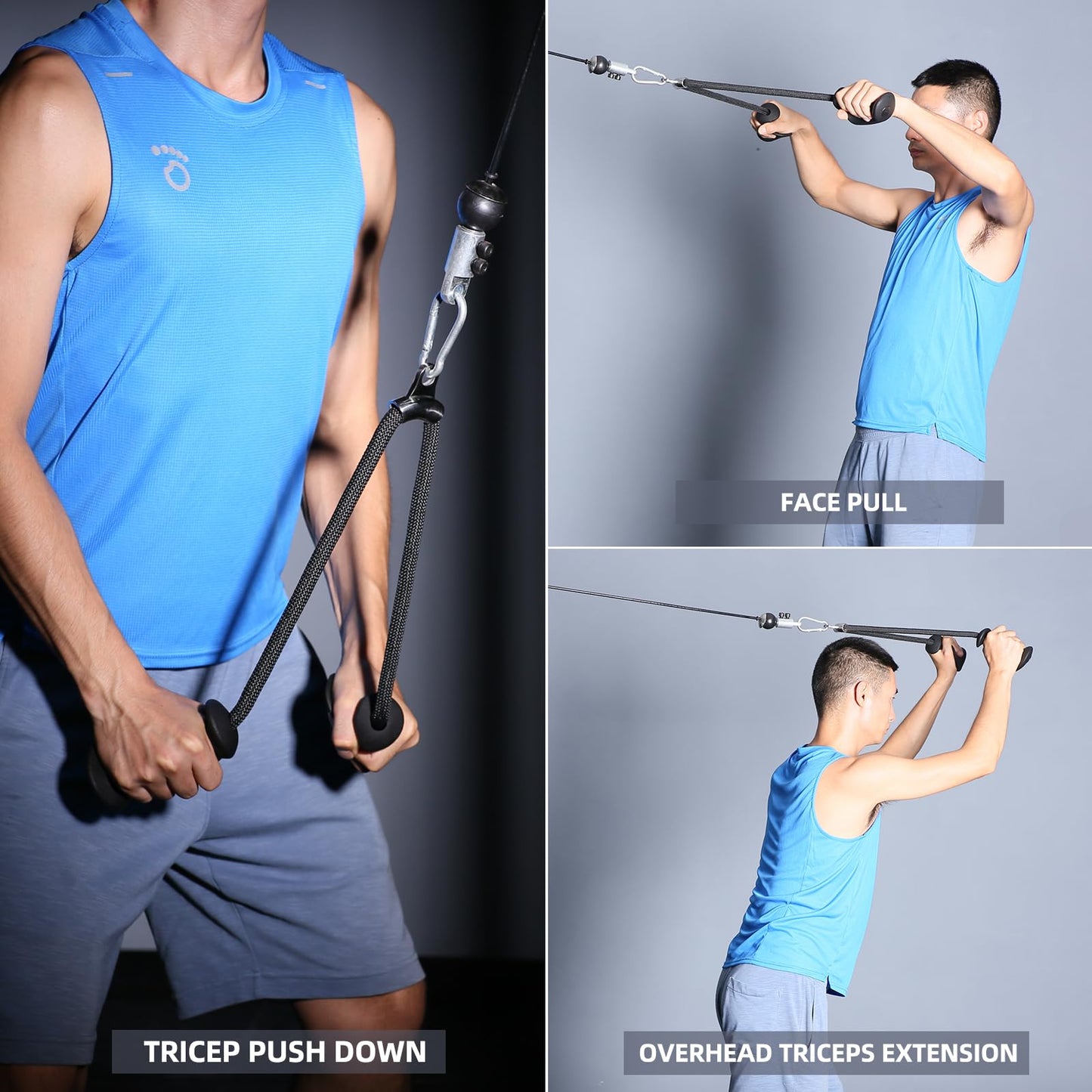 SYL Fitness 36" Ergonomic Tricep Rope Cable Attachment, Exercise Machine Attachments Gym Pulley System Pull Down Rope with Carabiner