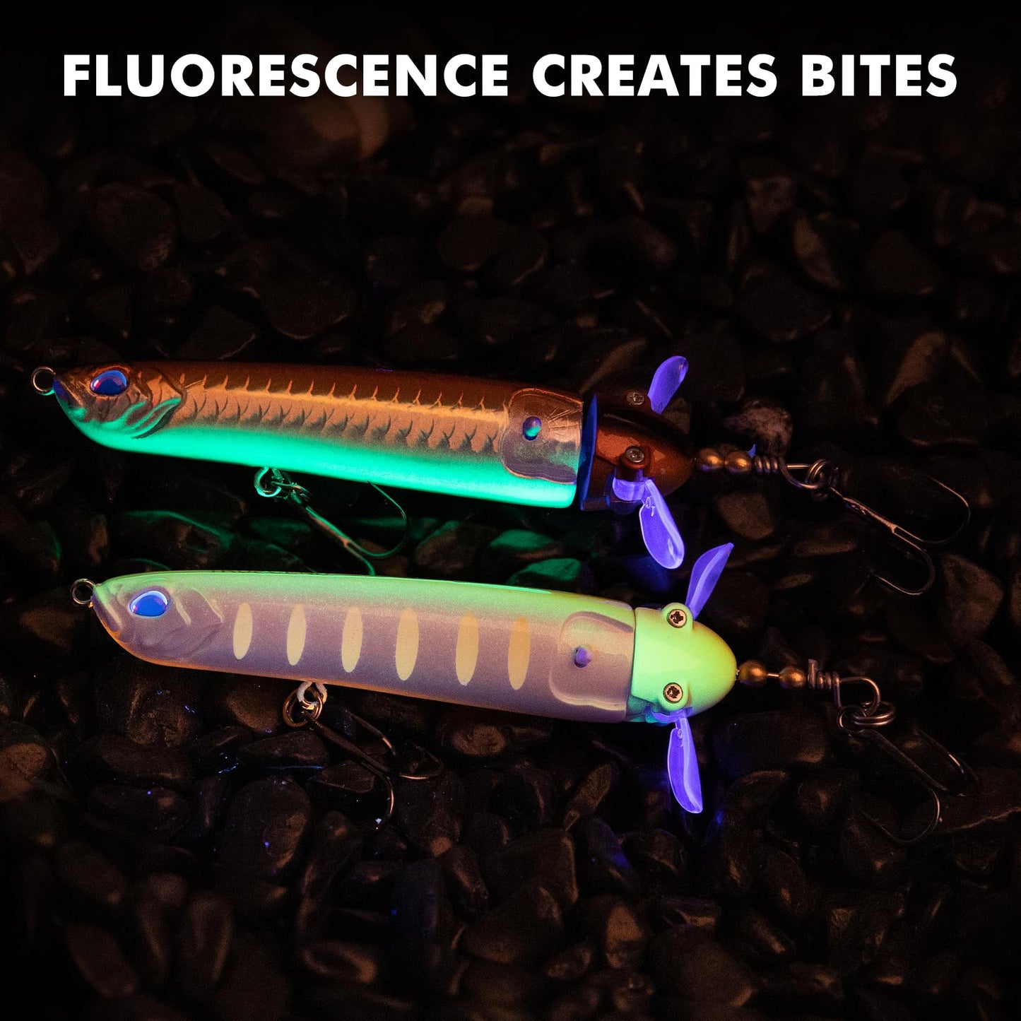 TRUSCEND Pencil Fishing Lures with Double Floating Rotating Tail, Surface Pencil Popper, Long Cast Premium Bass Bait with Rattle, Fishing Teasers Swimbaits for Freshwater Saltwater