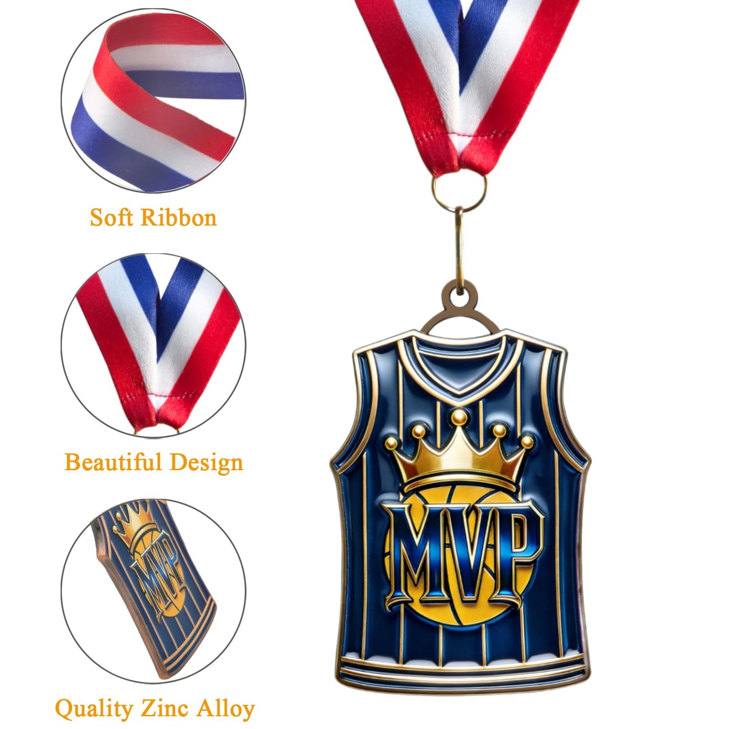 Donrime Basketball Medals for Awards - Basketball Jersey MVP Trophy with Red White Blue Ribbon for Basketball Team Gifts Basketball Players Sports Day Favors Prizes for Kids Adults