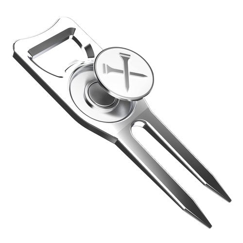 Blue Tees Golf 6-in-1 Premium Divot Tool & Ball Marker - Bottle Opener - Club Tee - Groove Cleaner - Putting Alignment - Designed to Be the Ultimate Tool for the Green – Silver