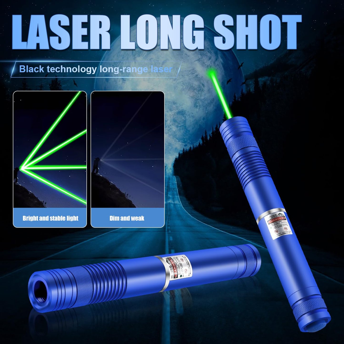 Long Range Green High Power Laser Pointer, Laser Pointer High Power with 5 Pcs Star Cap for Astronomy, Architecture, Outdoor Adventures