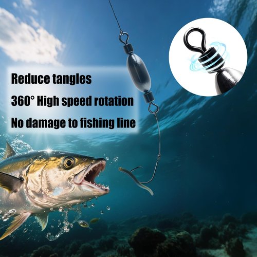 Natufish Brass Swivel Fishing Weights & Bullet Sinkers for Freshwater and Saltwater Fishing | Drop Shot Tackle Kit with 40Pcs Removable Bass Sinker Weights, Corrosion-Resistant Swivel Rolling Design