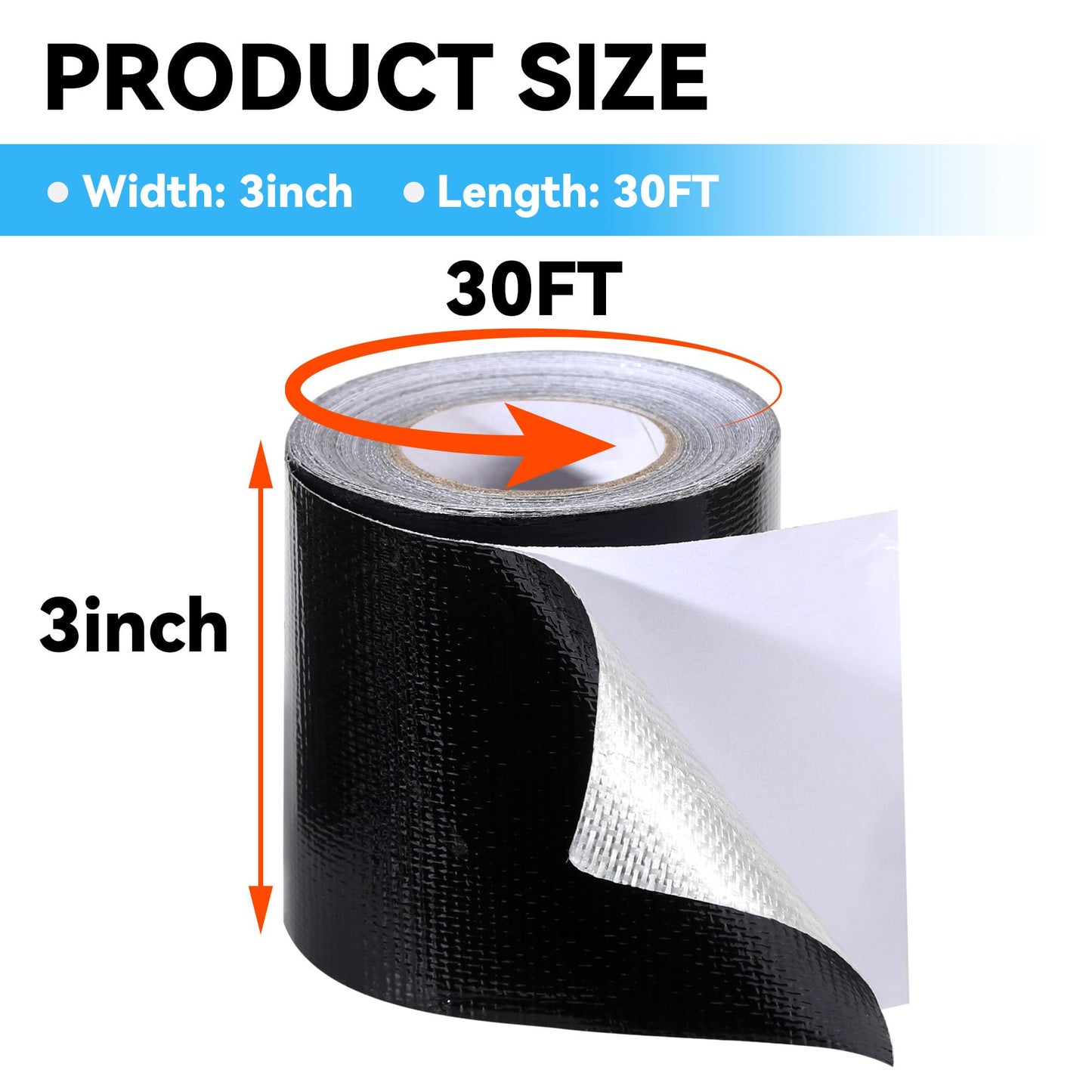 Tarpware RV Awning Repair Tape: 3" x 30FT Black Fabric Heavy Duty Waterproof Patch Kit for Sail Tent Boat Cover Outdoor Repair