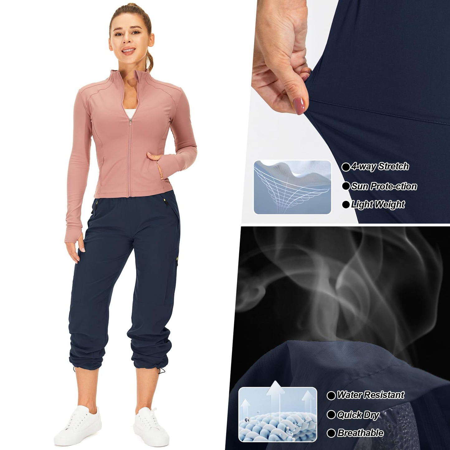 Womens Hiking Pants Quick Dry UPF 50 Lightweight Travel Golf Cargo Safari Pants Zipper Pockets,6608,Blue,Petite S