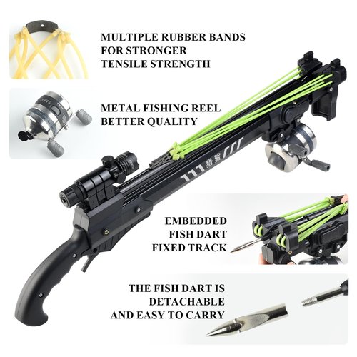 Catch&Hunt Fishing Slingshot, Professional Pole Stretching Shooting Catapult with Metal Fishing Wheel, Fish Dart, and Rubber Band