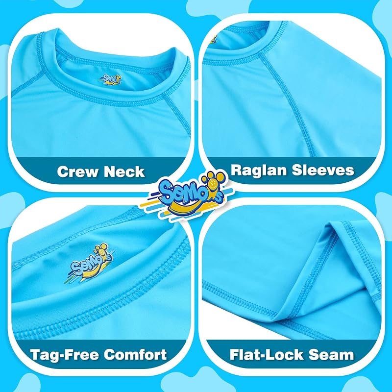 Semois Kids Rash Guard Long Sleeve UPF 50+ Sun Shirt - Blue, 10-12 Years