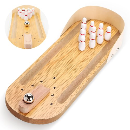 CdbC Mini Bowling Set, Tabletop Wooden Board Bowling Game for Adults Kids Indoor, Easter Gifts for Teens Men, Stress Relief Gadgets Small Finger Toys for Home Office Desk