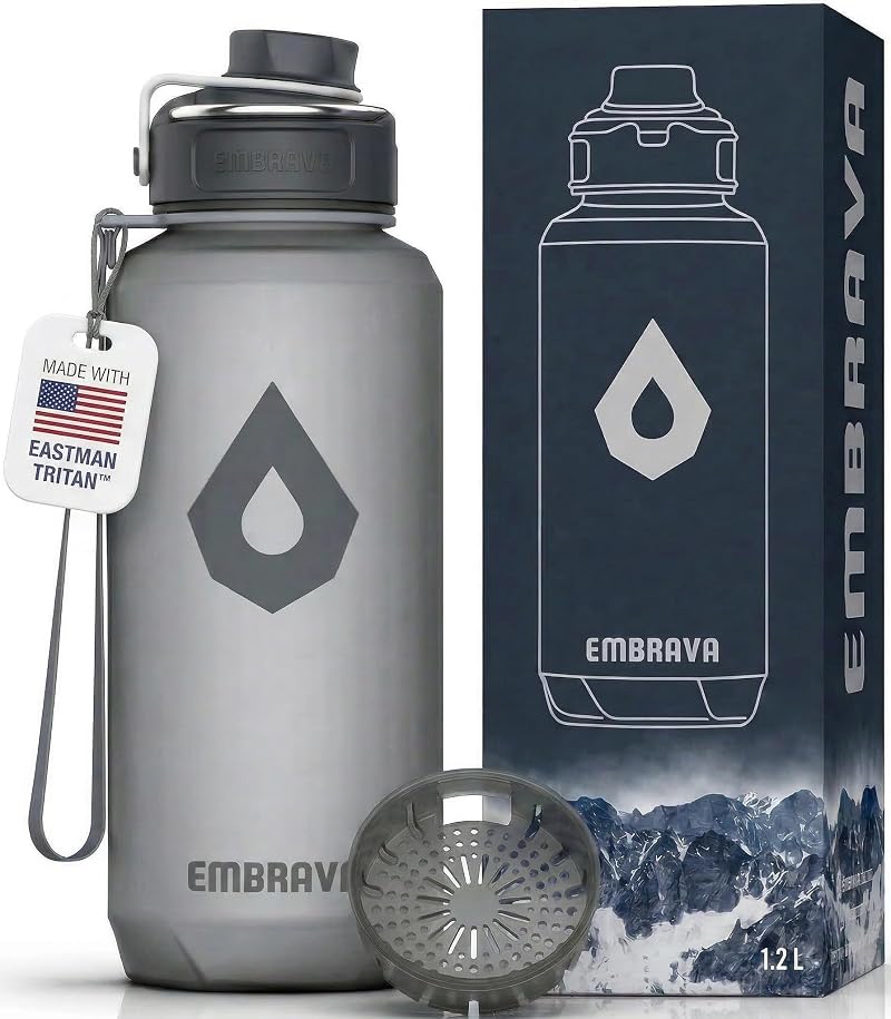 Embrava 40oz Wide Mouth Water Bottle with Carry Ring – Gray, Fast Flow