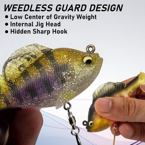 Ultimate Lure 6Pcs Hand Poured Underwater Jig Head Paddle Tail Spinner Blade Soft Pre-Rigged Fishing Weedless Lures with Gillies Sleeper Swimbait 2.25in/0.63oz