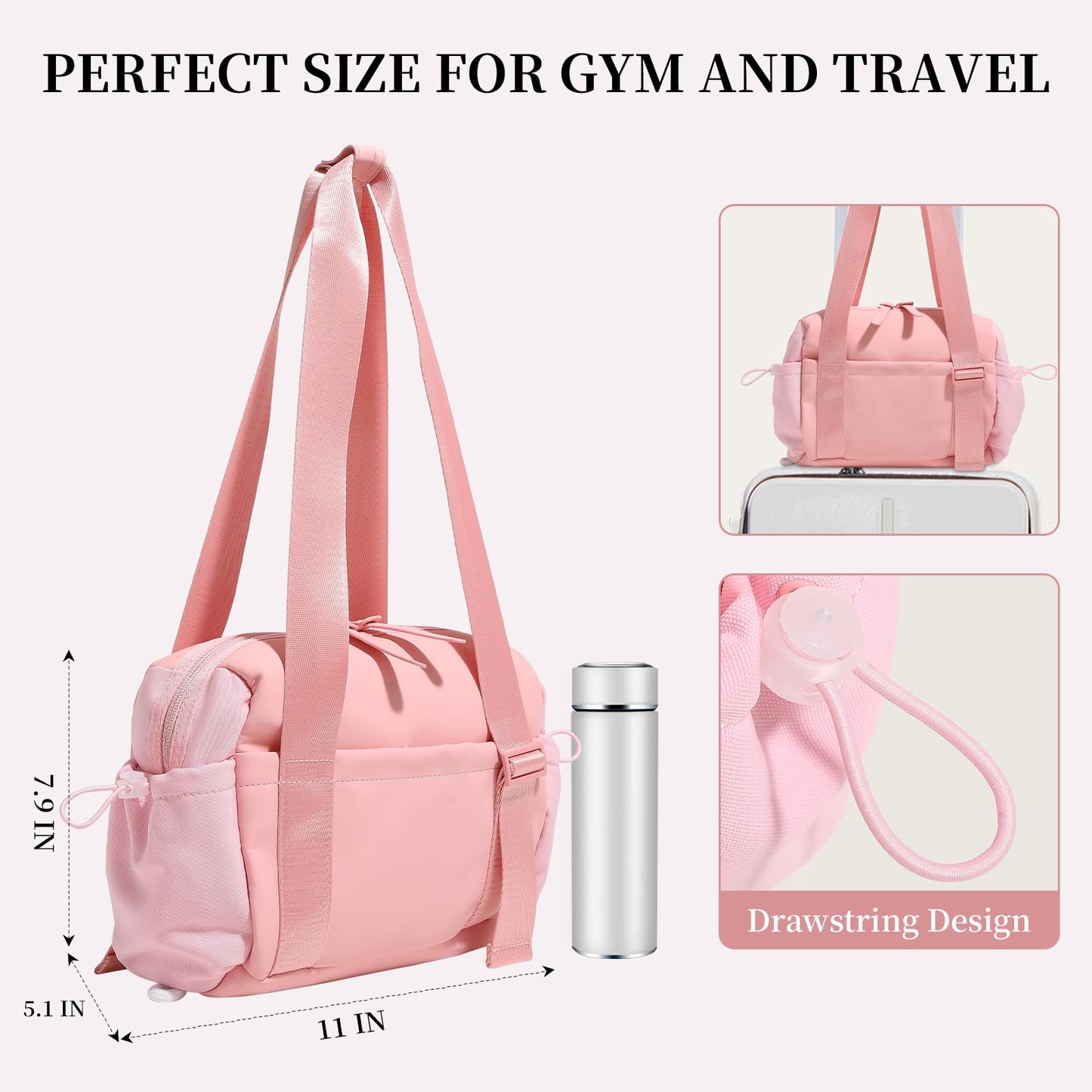 Small Gym Bag for Women Mini Gym Duffle Bag with Wet Compartment,mini duffle Tote Bag small duffle bag for Workout/Sport/Travel (Pink)