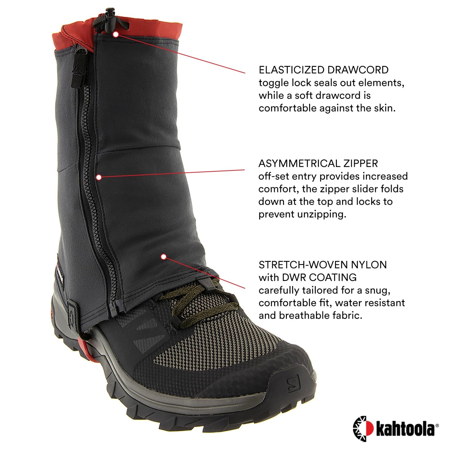 Kahtoola RENAgaiter Mid Gaiters for Hiking, Mountaineering, Trail Running, Shoe & Boot Protection in Mud, Snow & Ice - Graphite - Large|X-Large