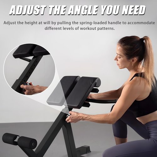 SUCXDZQ Roman Chair Back Extender - Angle & Height Dual Adjustable Hyperextension Bench for Home Gym - Adjustable Back Exercise Machine (Black)
