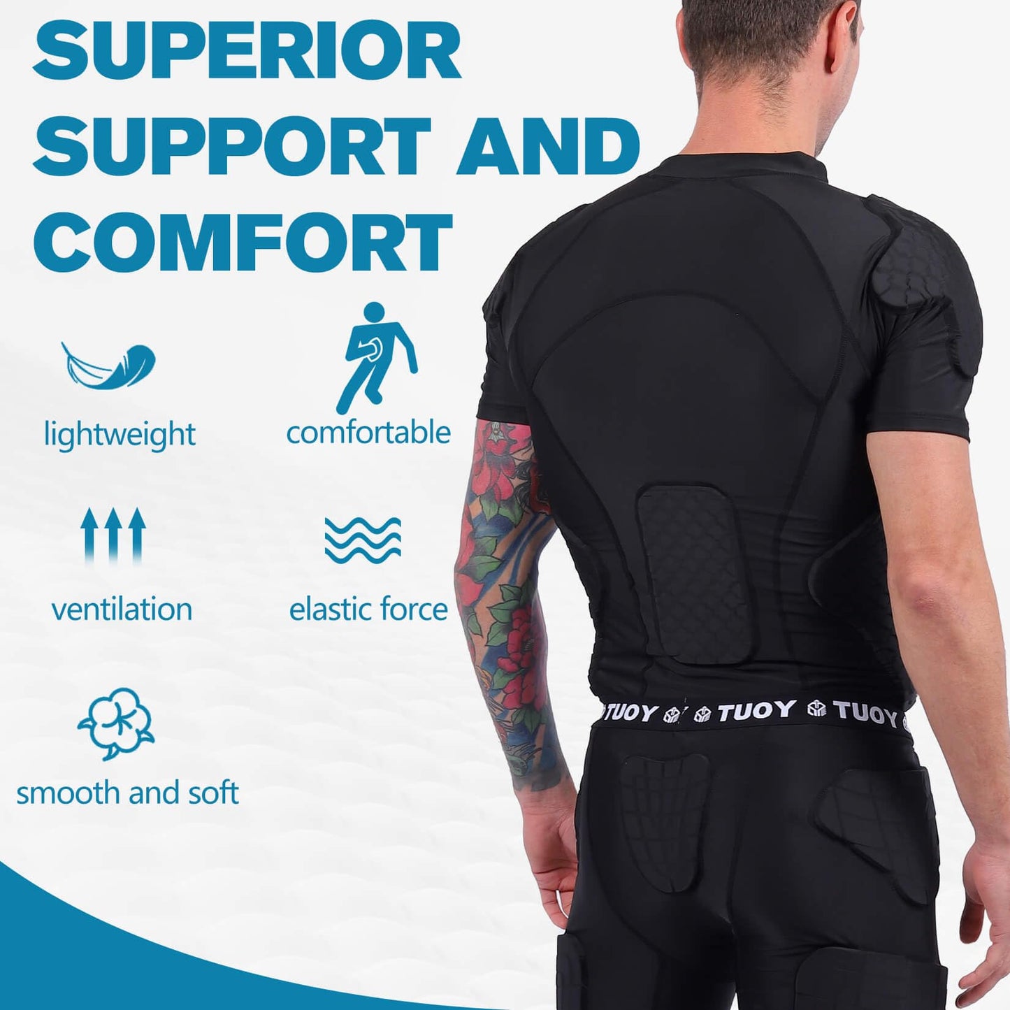 TUOY New Football Rib Chest Protector Shirt Padded Compression Shirts 6 Pads Adult Sizes