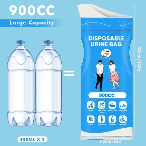 Kingci Disposable Pee Bags, 900ML Urine Bags for Women Men, 12 Pack Emergency Portable Urinal Bag and Vomit Bag Female Urinal Bags for Travel, Camping, Traffic Jams, Patient, Pregnant