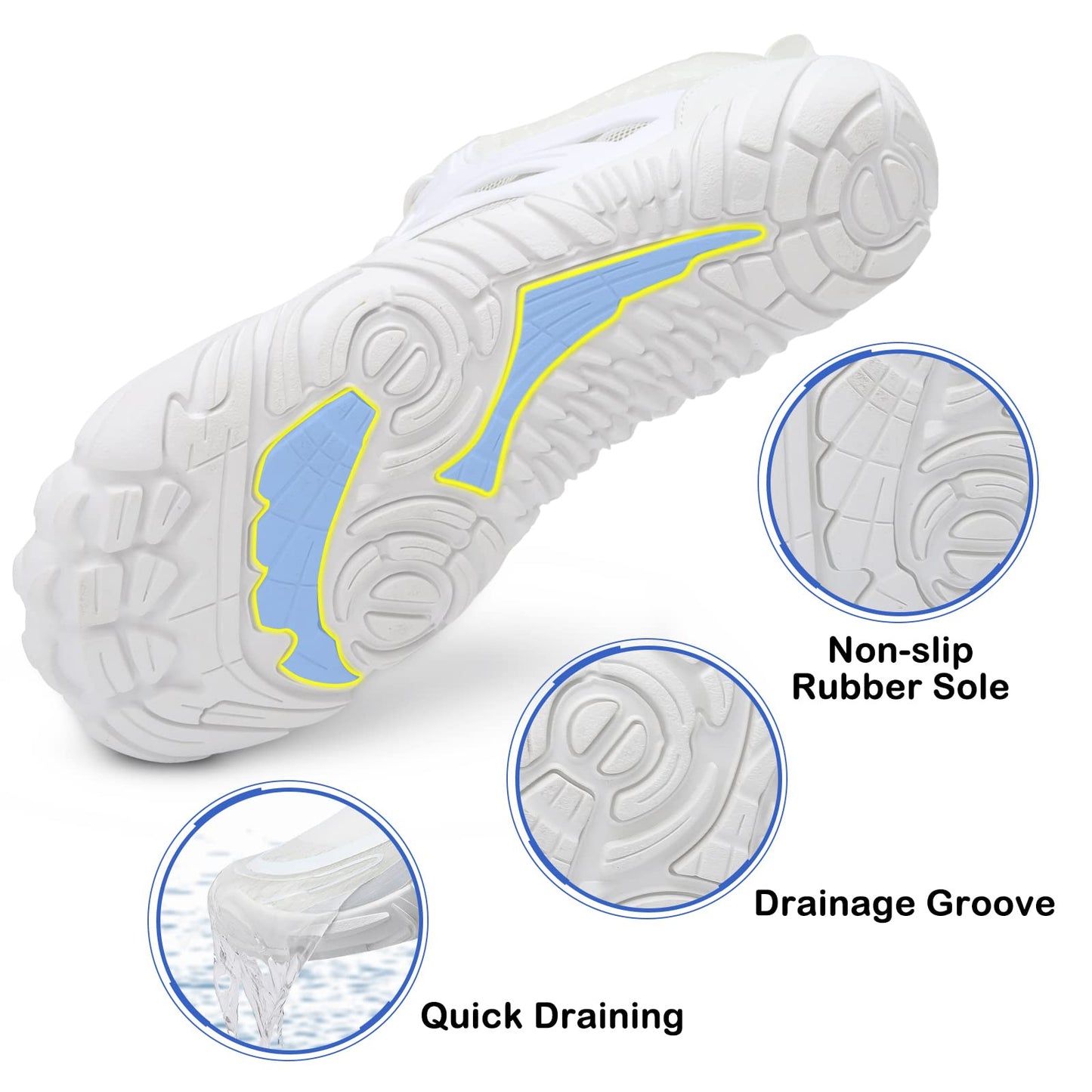 Scurtain Unisex Womens Mens Water Shoes for Women Men Quick Dry Barefoot Aqua Swim Beach Pool Women's White 10 W/8.5 M 10 Women/8.5 Men
