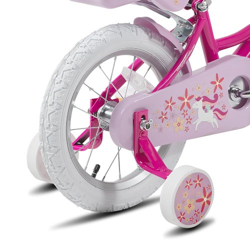 JOYSTAR Unicorn 18 Inch Kids Bike for 5-8 Years Girls with Doll Bike Seat 18" Children Bicycle with Training Wheels Basket Streamer Princess Kids' Bikes Purple