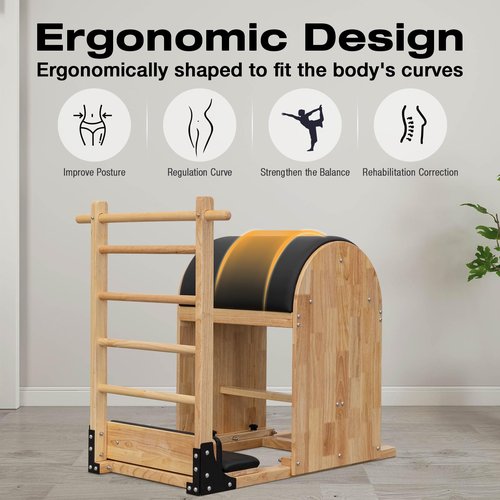 Pilates Ladder Barrel, Pilates Exercise Equipment for Building Strength and Flexibility, Wooden Spine Corrector Pilates Machine, Strength-Training Tool, Pilates Arc for Home Pilates Gym or Studio Use