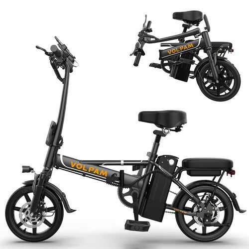 VOLPAM Electric Bike for Adults, Foldable Ebike 500W Motor, 14" Electric Bicycle with 499.2/749Wh Removable Battery, Up to 22MPH, 35 Miles(PAS Range), Front & Rear Suspension Commuter E Bikes
