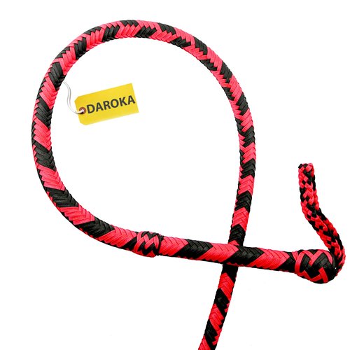 Red and Black 16-Plait Nylon Bullwhip with Leather Core – Paracord Whip with Stainless Steel Handle – Multiple Lengths (8 feet (2.4 Meter))